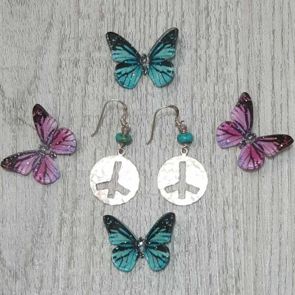 Dangle Sterling Silver Peace Sign earrings Women Retro Boho Fashion Accessory - Picture 1 of 2